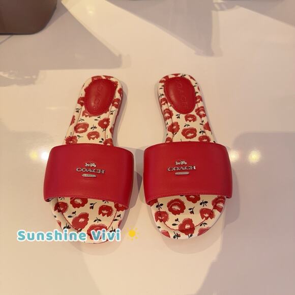 NEW COACH Women's Slide Sandal With Floral Print Bold Red CBM80 US 5 - Picture 1 of 8